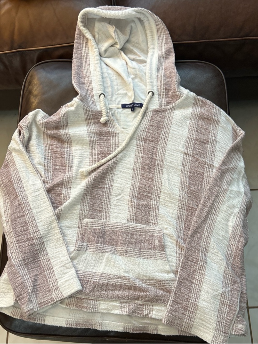 Ocean Drive Cream and Light Brown Striped Hooded Pullover